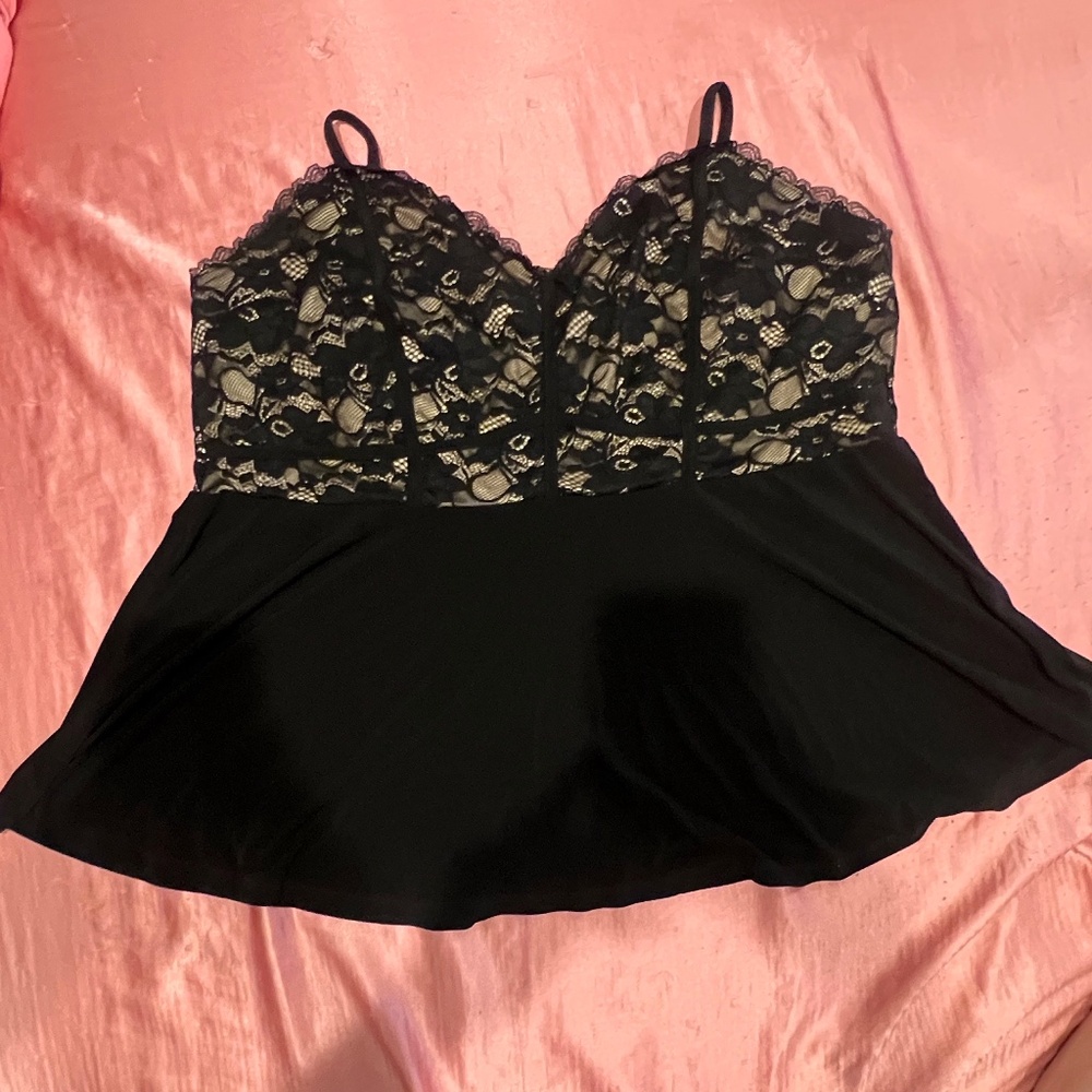 torrid Black Lace & Black Peplum Babydoll Tank